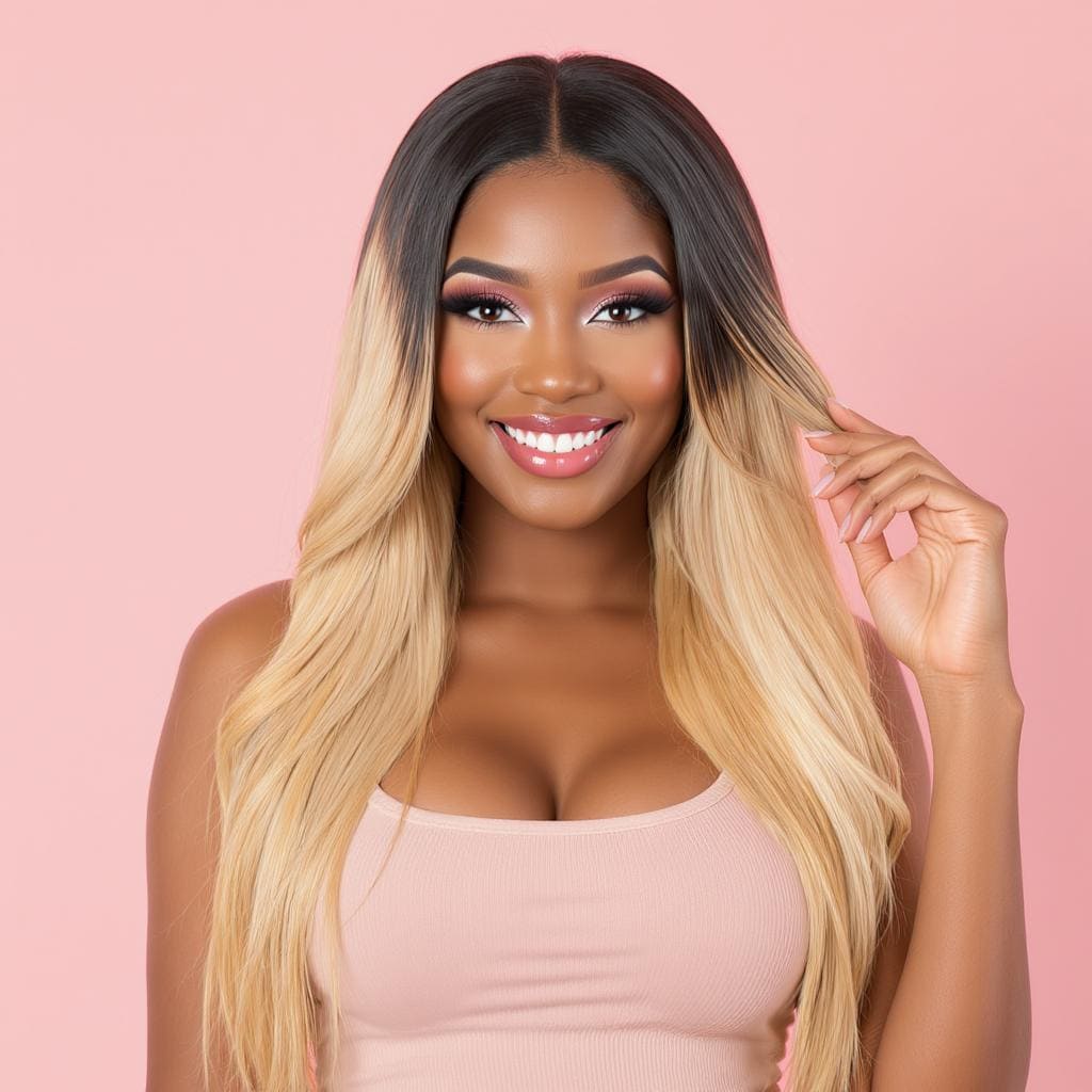 Luxury human and donor hair wig on Nigerian model – bone straight style with flawless hairline by Bo Hairs