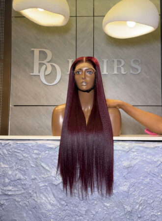 dark burgundy yaki straight 26' 5x5 wig