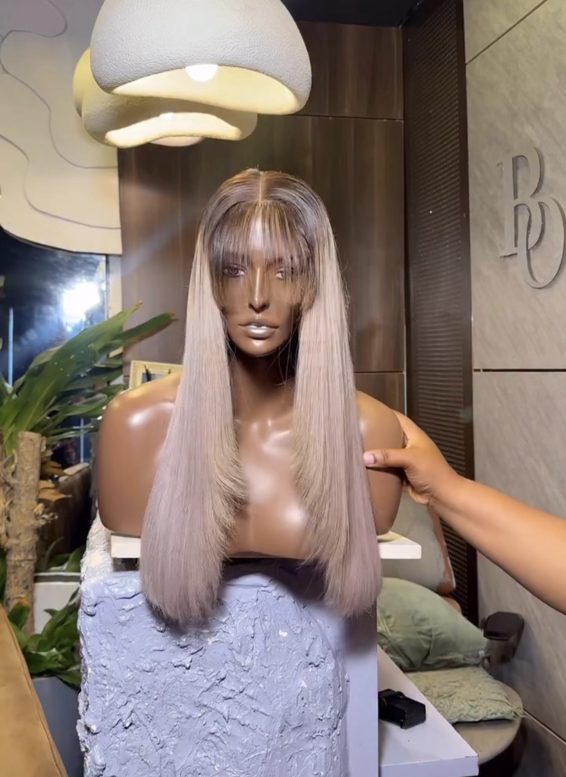 Layered grey 24' fringe 4x4 wig